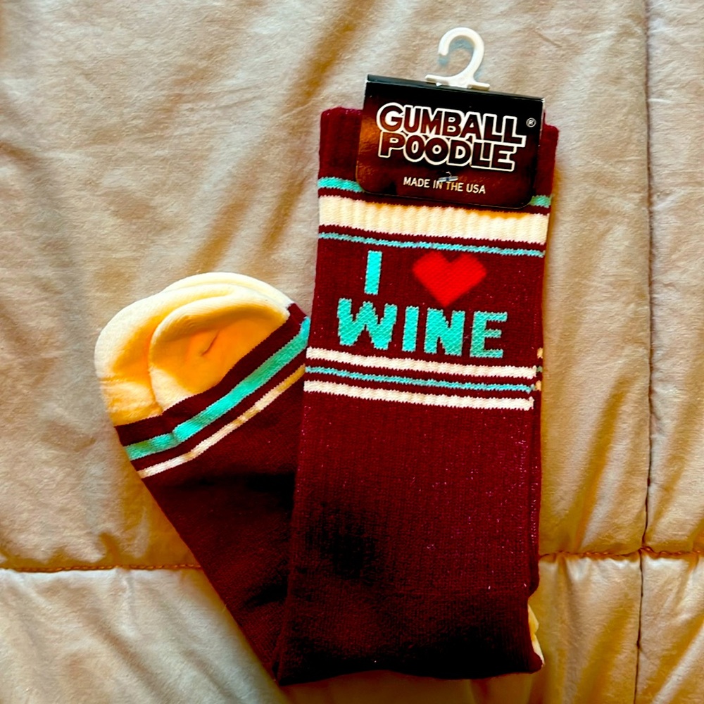 Gumball Poodle socks, I love Wine, one size fits most, made in USA, NWT